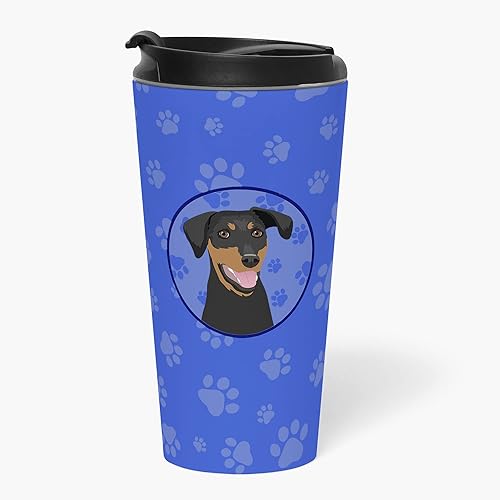 Miniatura 2 de Caroline's Treasures WDK1042TBL215 Doberman Pinscher - Vaso de acero inoxidable #1 de acero inoxidable #1 de 16 onzas, vaso aislado azul con tapa,