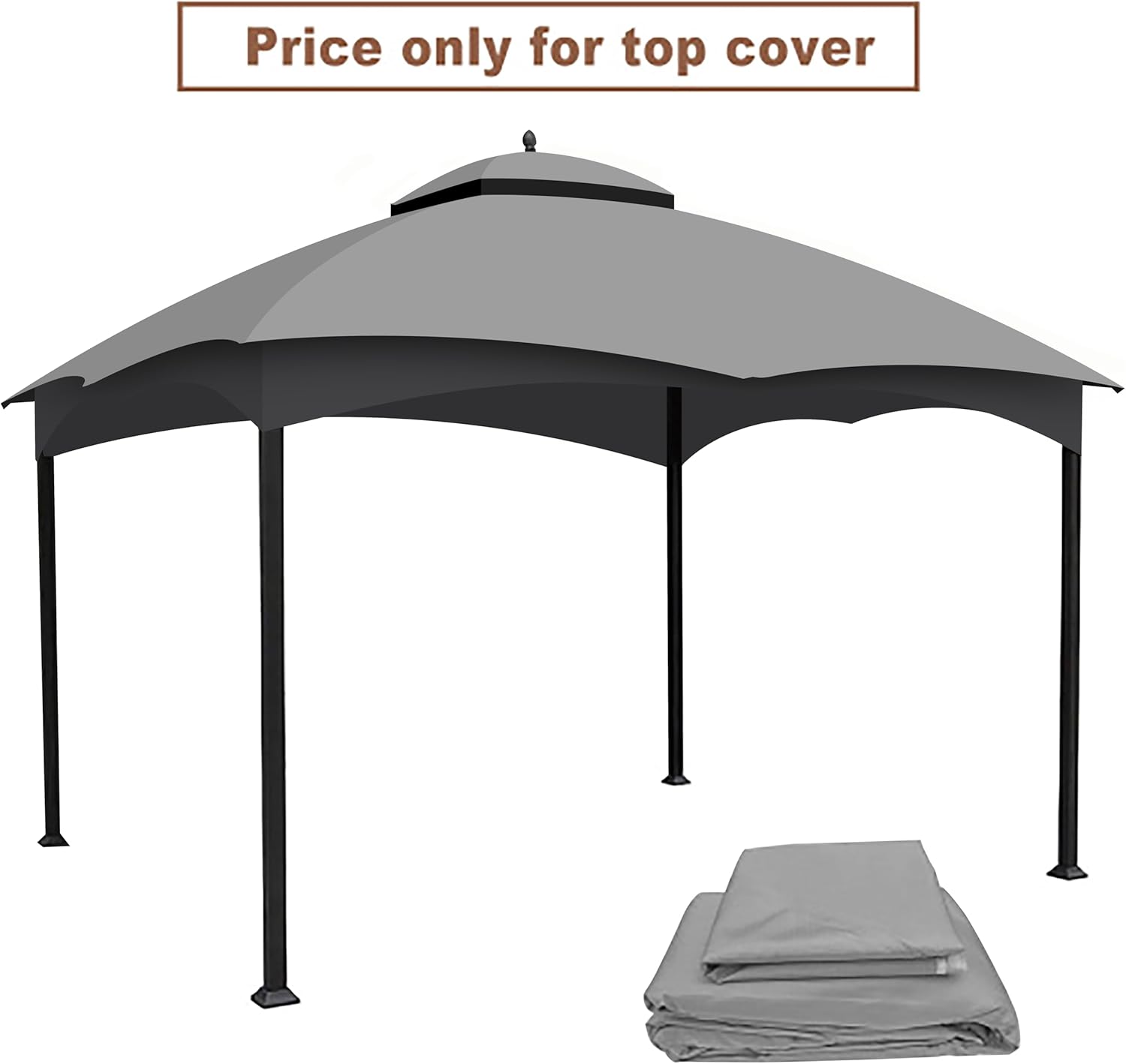 Replacement Canopy Top for 10x12 ft Heavy Duty Gazebo – Grey Polyester Roof Cover with UV Protection, Water-Repellent Fabric, Air Vents, Drainage Holes, and Mosquito Netting