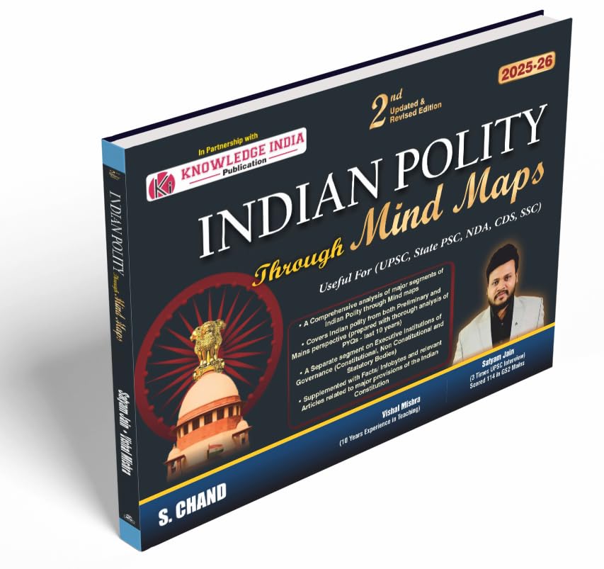Image of Indian Polity Through Mind Maps for Exam 2025 UPSC Civil Services CSE (Prelims & Mains), State PSC, NDA, CDS, SSC & Competitive Exams | Indian ... | Chart | In English | Mind Map Book 2025