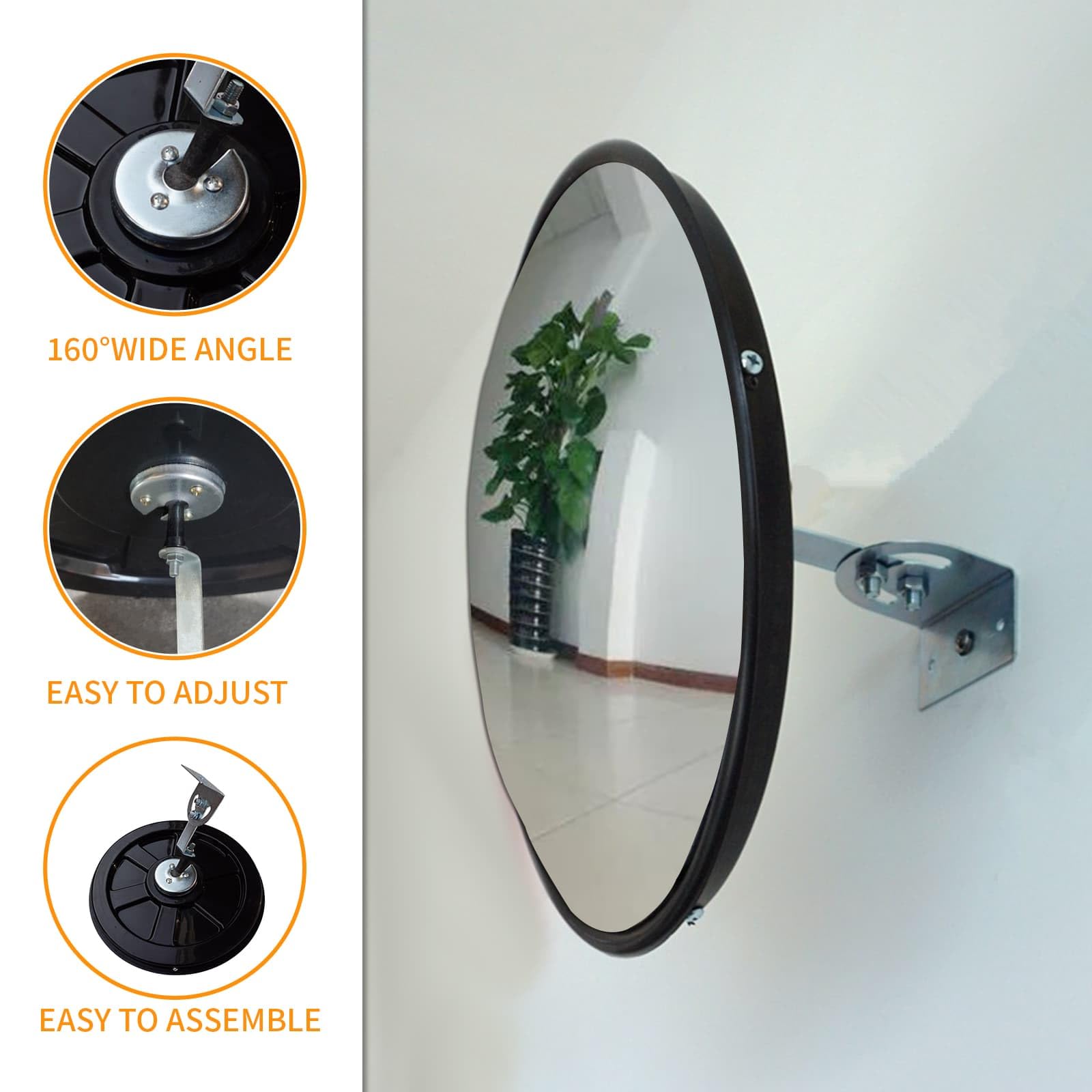 Espejo de seguridad de 45 cm con soporte de pared, espejo convexo ajustable, espejo de entrada de gran angular para garaje, tráfico, calzadas, oficina, patio, almacén (diámetro 45 cm)