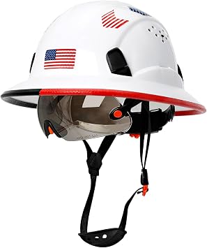 Full Brim Hard Hats Construction OSHA Approved with Clear Visor - Cascos De Construccion Vented Hard Hat with Chin Strap ANSI Z89.1 Adjustable Cool Vent Work Safety Helmet for Men Women
