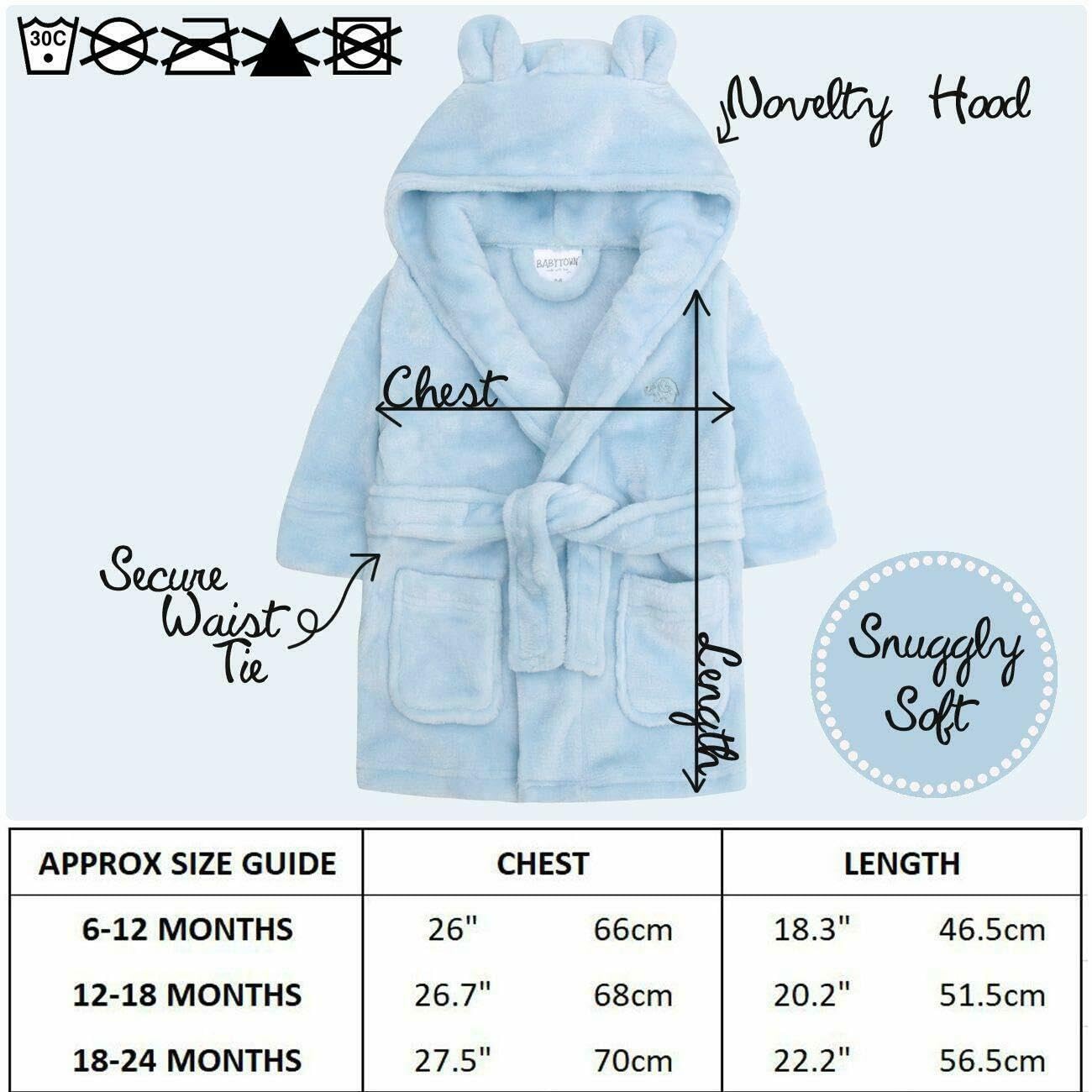 bébé Garçons & Filles Unisexe Habits Gown (Ages 6-24 Mois) Peluche Douce Flanelle Molleton à capuche Peignoir De Bain - Bleu, 18 - 24 Mois