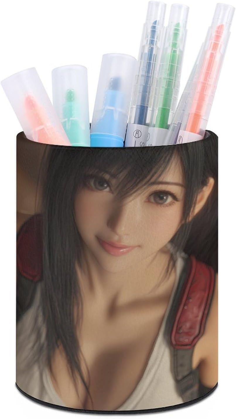 Anime Art PU Pencil Holder Pen Cup Container Organizer Stand for Desk Home Office