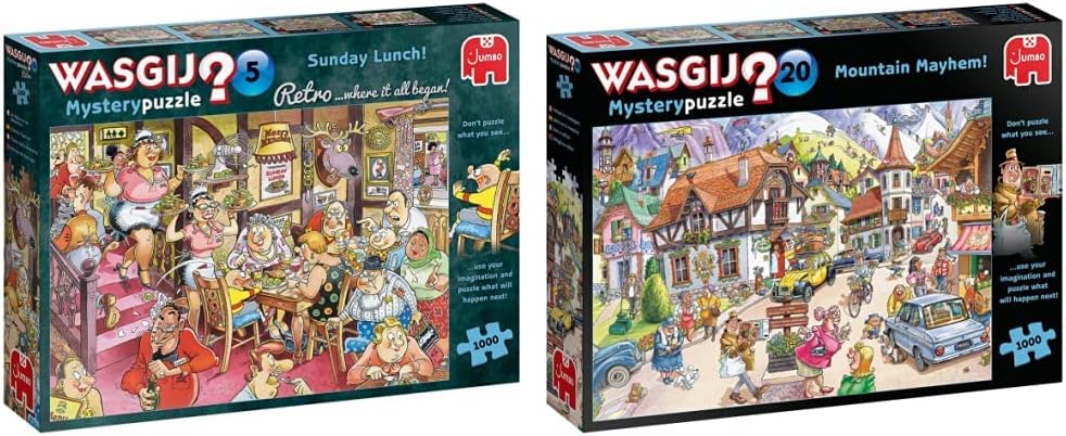 Jumbo, Wasgij, Retro Mystery 5 - Sunday Lunch!, Jigsaw Puzzles for Adults, 1,000 piece &, Wasgij, Mystery 20 - Mountain Mayhem!, Jigsaw Puzzles for Adults, 1,000 piece