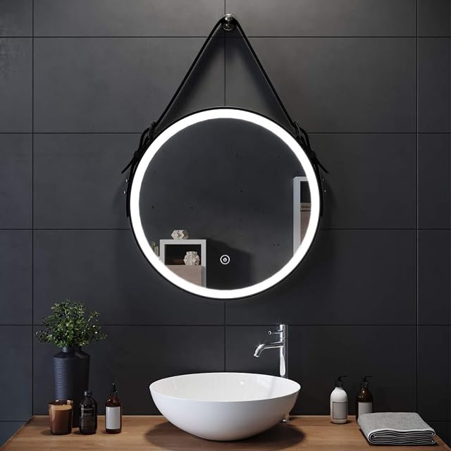 ELEGANT Modern Round Bathroom Mirrors Wall Mounted with Lights Belt Decorative Illuminated Bathroom Mirror LED with Sensor Touch Control, Dustproof & Anti-fog,Cool White Light 600 x 600mm