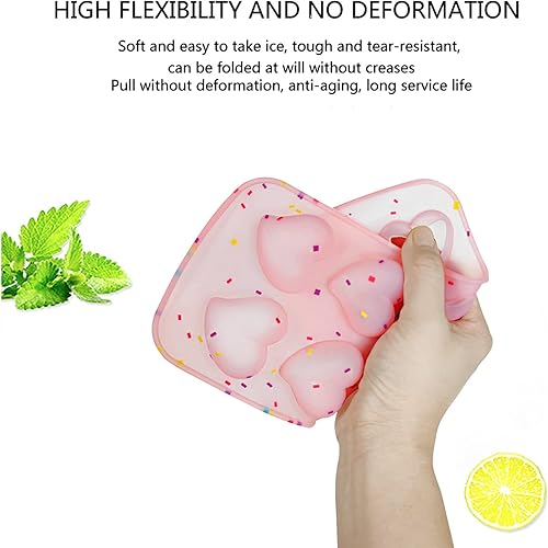 Miniatura 5 de Paquete de 3 bandejas para cubitos de hielo, moldes de silicona para cubitos de hielo con tapa, molde estilo corazón, para enfriar whisky, cóctel,