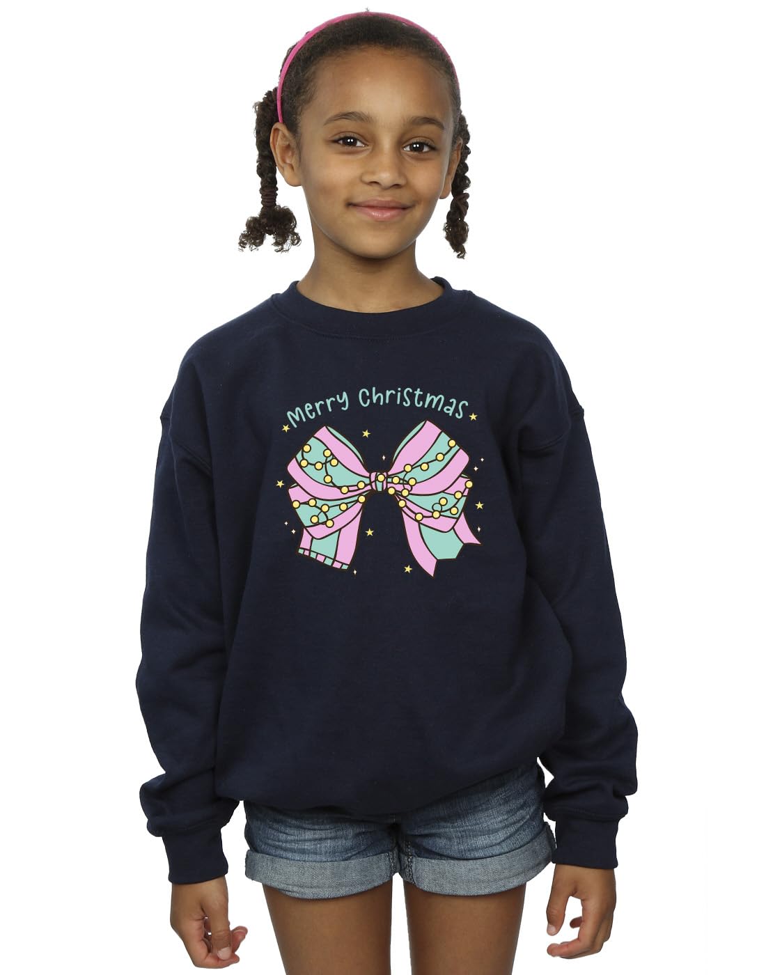 Absolute Cult Christmas Girls Pastel Bow Sweatshirt Navy Blue 12-13 Years