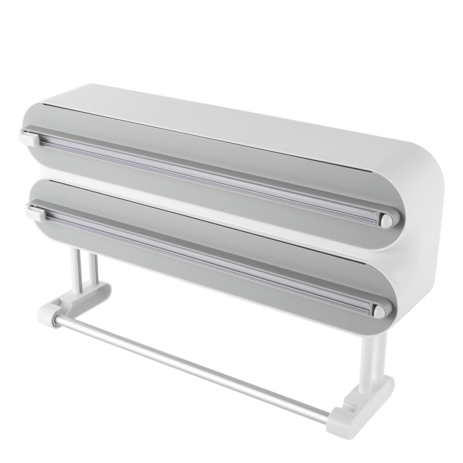 Portarrollos de pared para cocina, soporte para rollos de papel de cocina con dispensador de papel de aluminio y cortador de film transparente – Ahorra espacio, magnético, 3 en 1 para papel de cocina