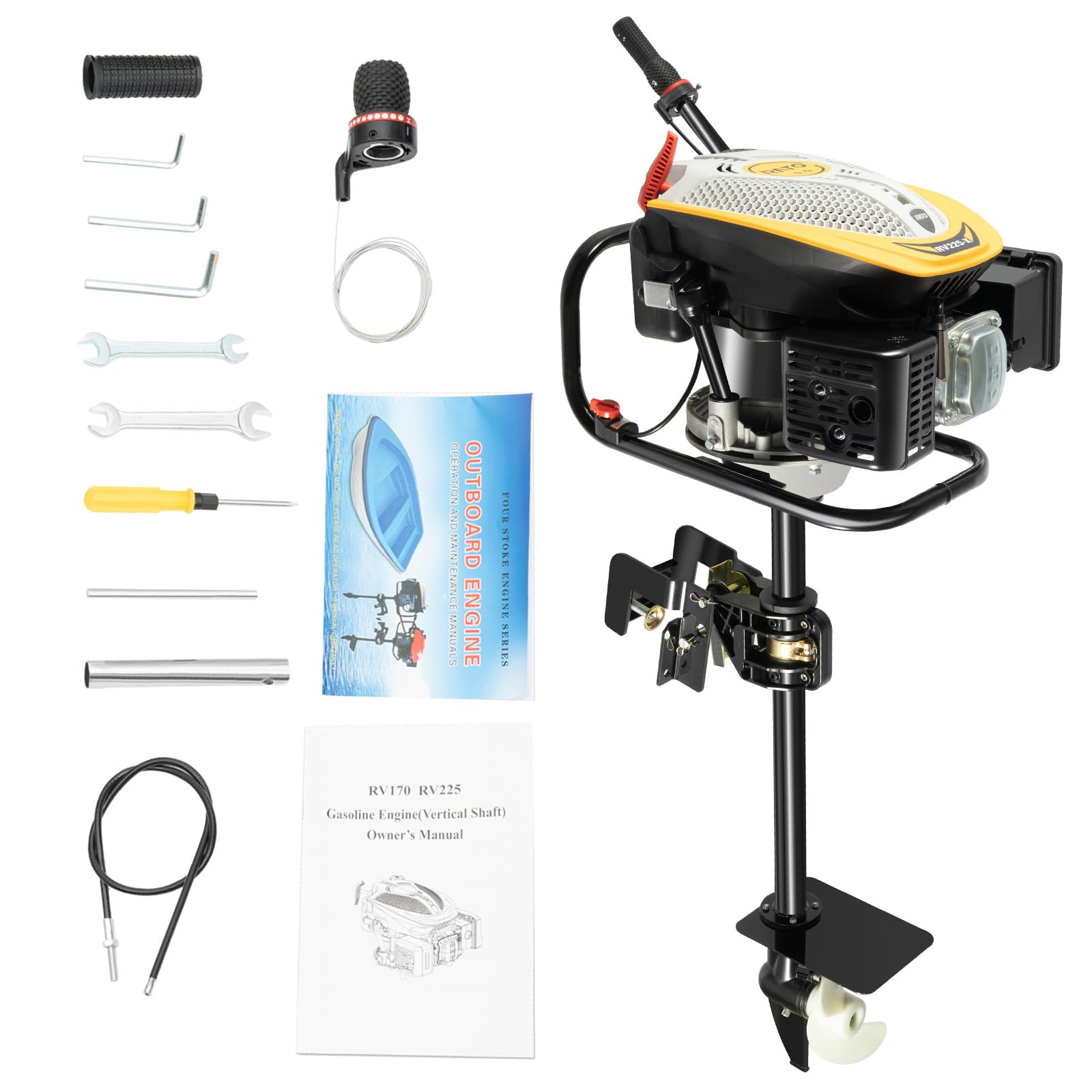 4 Stroke 9HP Outboard Motor, Outboard Motor Boat Engine, Heavy Duty Fishing Boat Marine Engine for Fishing Aquaculture Outdoor Adventure