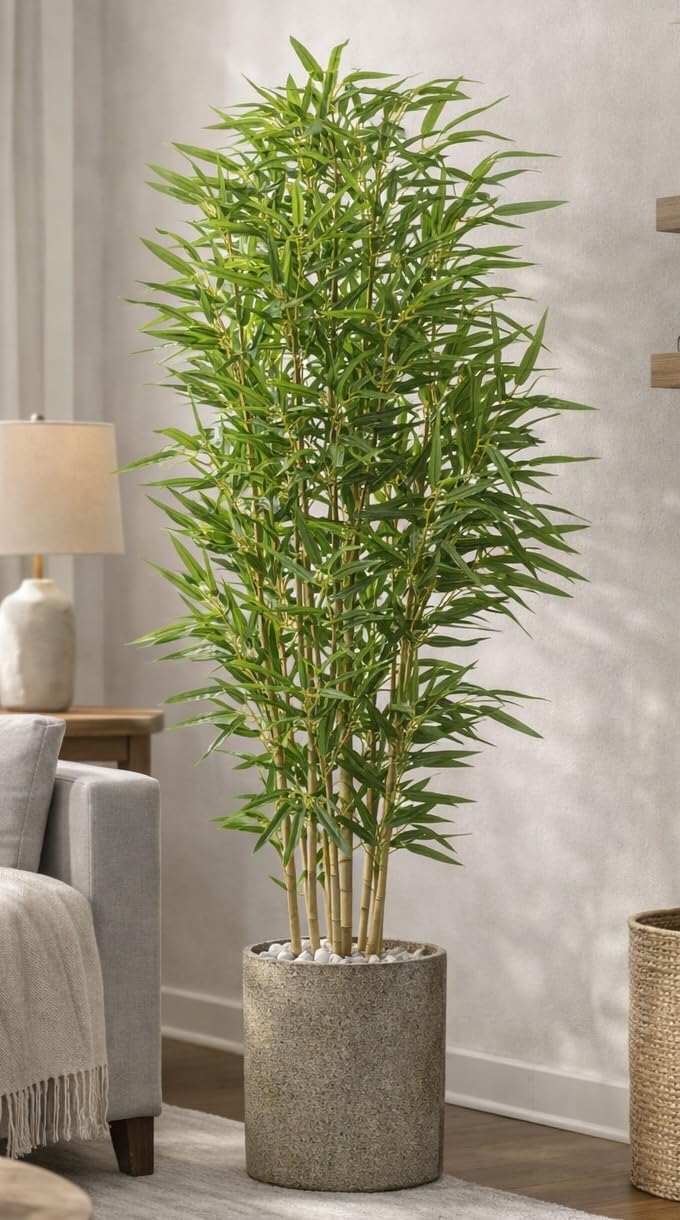 KAYKON 5ft Artificial Bamboo Plant with 6 Natural Wood Stems, Large Artificial Tree Artificial PlantsWithout Vase for Home Decor Office Decor Hotel Decor-image-5