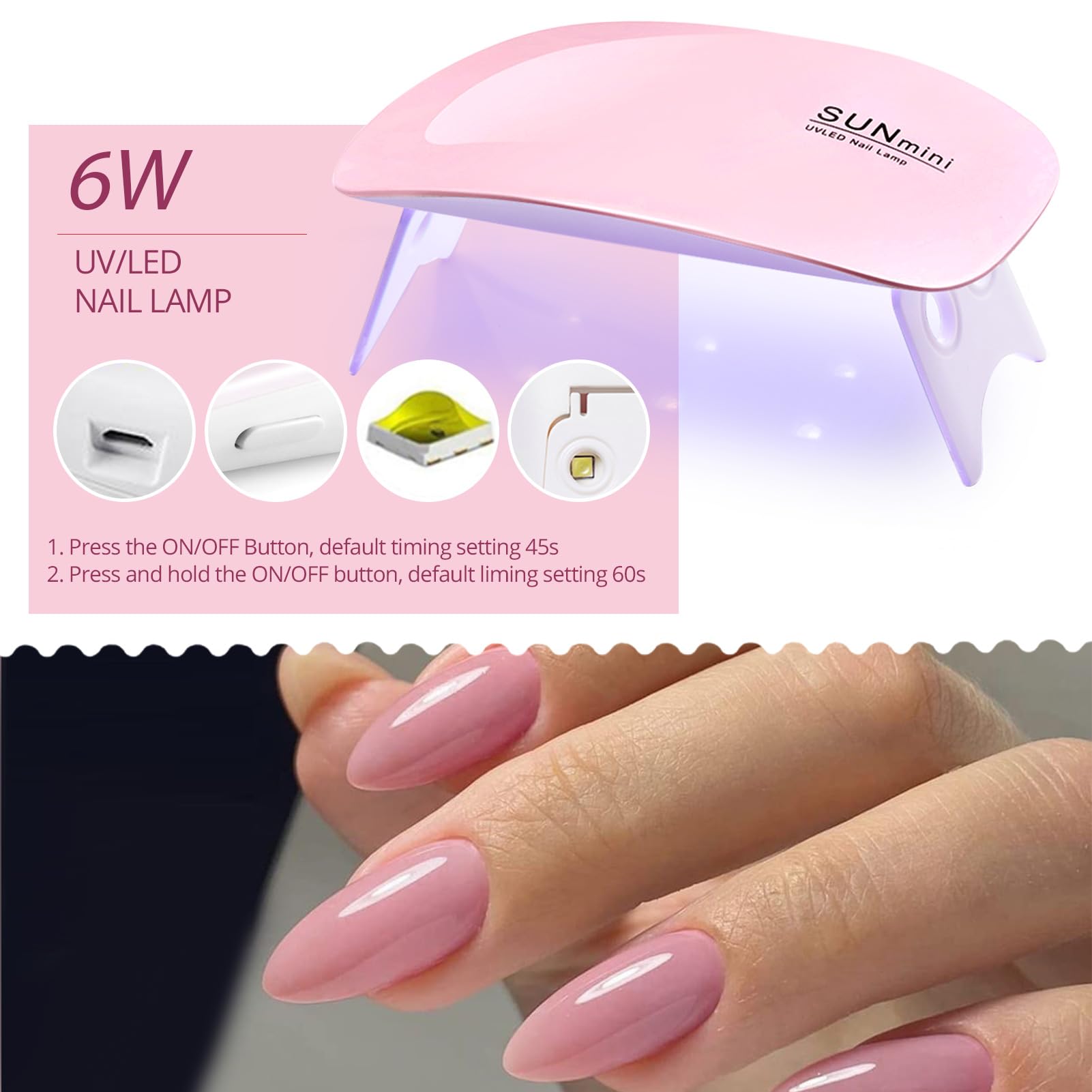 UR SUGAR Zestaw startowy Polygel z lampą UV, zestaw 6 kolorów żelu do paznokci, różowy brokatowy zestaw żelu do paznokci, zestaw startowy do paznokci żelowych, zestaw do przedłużania paznokci z