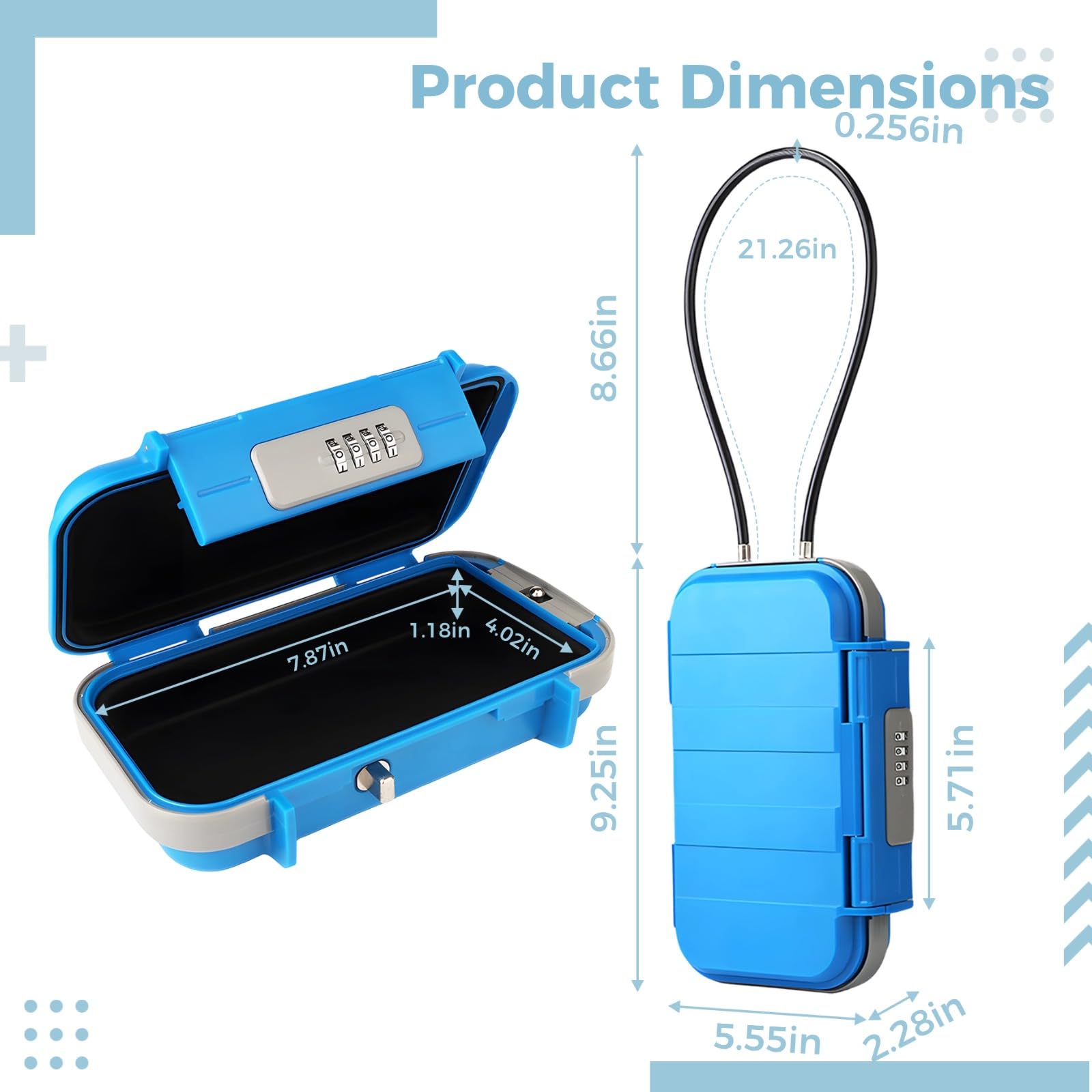Portable Safe Box, wasserdichte Mini-Travel-Safe mit Kombinationsschloss, 4-stelligem Code-Lock, 54 cm abnehmbarem Stahlkabel, für Strand, Outdoor-Sport, Büro, Reisen, Homeoffice und Zuhause