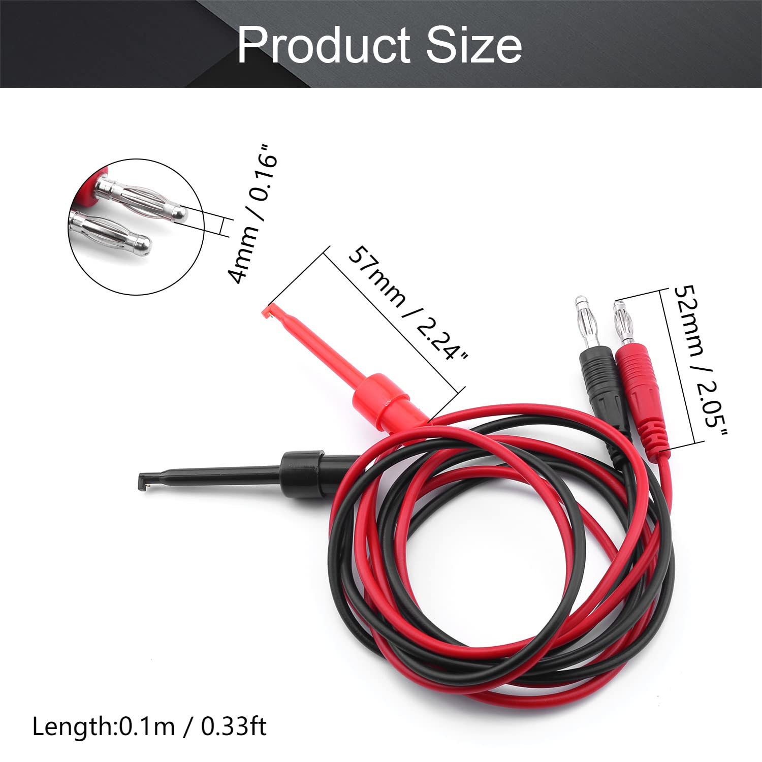 Fielect 2Pcs 4MM Banana Plug to Test Hook Clip Test Lead Cable Banana Plug to Plounger for Multimeter Electrical Testing, 1M Length