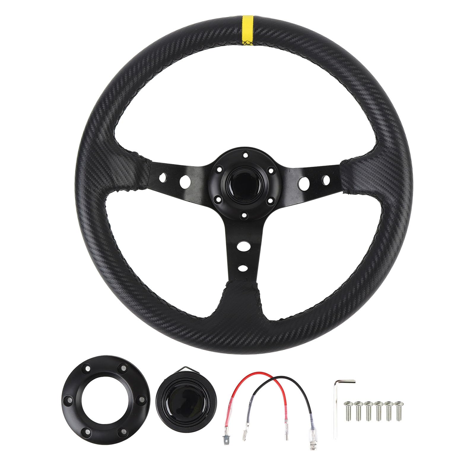Greensen 14In Volante Per Drifting, Volante Auto Universale In Pelle Pu Con Telaio In Alluminio E Viti Di Montaggio, Adattatore A 6 Fori (Giallo)