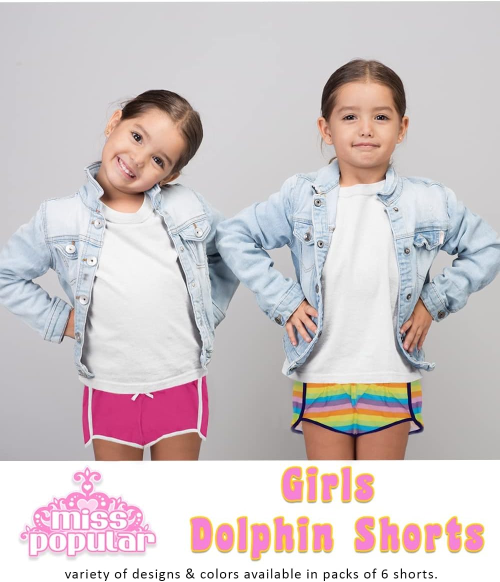 MISS POPULAR Girls 6-Pack Dolphin Shorts Cute Summer Beach Designs Comfy Cotton| Sizes 7/8-14/16 image 3