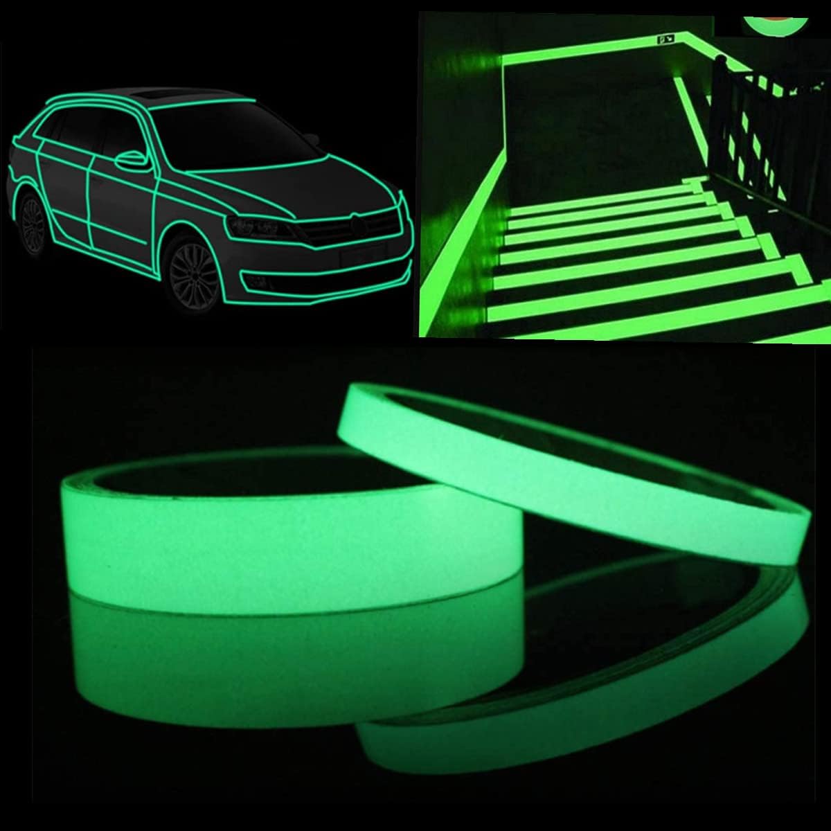 5M Luminous Fluorescent Tape, Glow In The Dark Sticky Tape, Luminous Photoluminescent Glow In The Dark Home Decor Tape for Stage, Stairs, Walls, Steps, Exits etc (green-50mm)