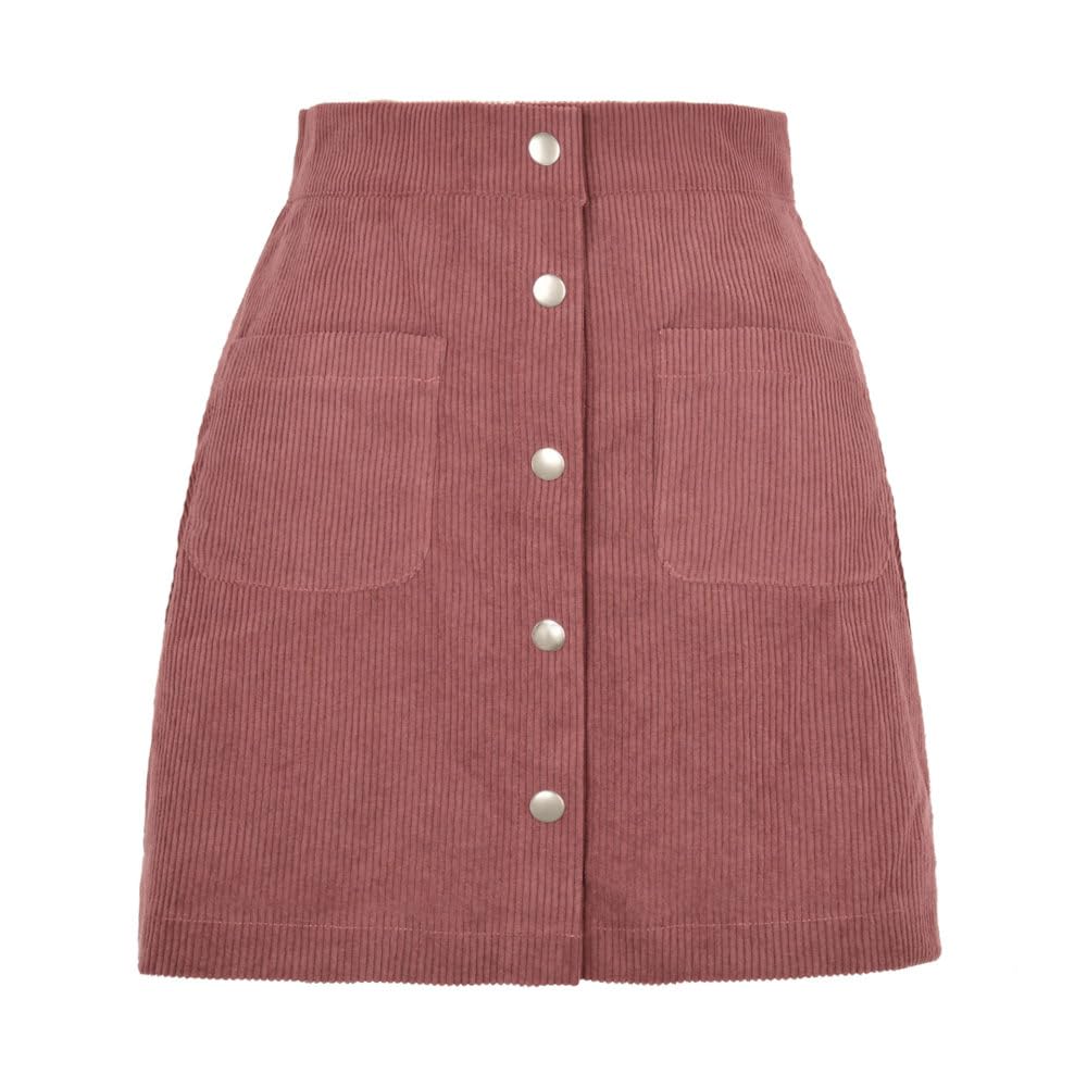 Gonna Corta In Velluto A Coste Con Bottoni, Vita Alta E Aderente, Perfetta Per Un Look Elegante E Comodo Tutto L’Anno