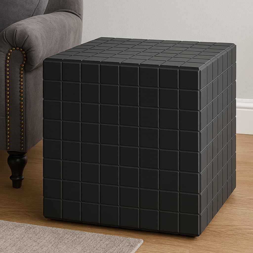 Tiled Cube Accent Bedside Table Coffee Stand Home Storage Organizer For Living Room Bedroom (, Black, Engineered Wood)