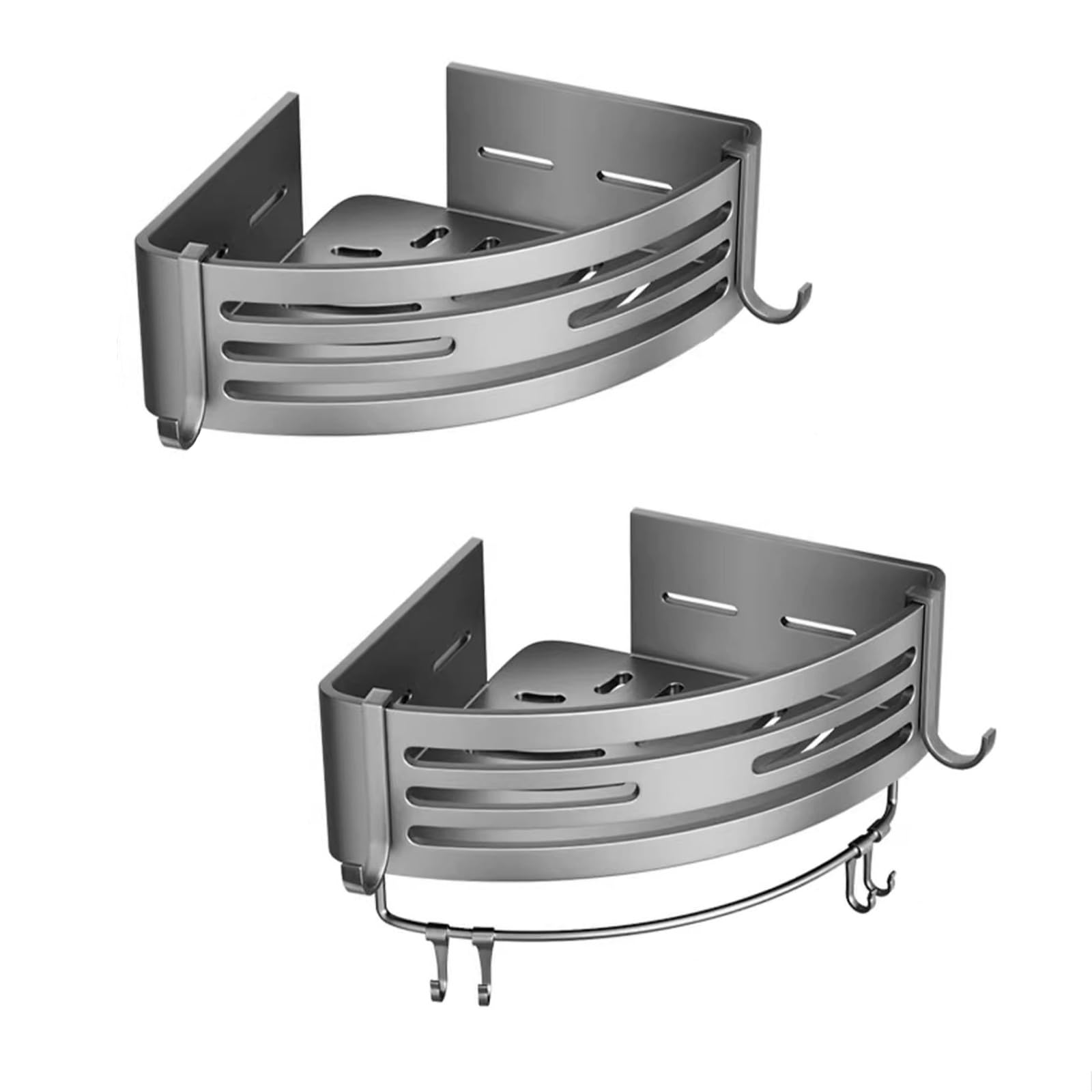 2-Pack Corner Shower Caddy Shelf Set No Drill Adhesive Bathroom Storage Organizer with Towel Bar Space-Saving Shower Rack