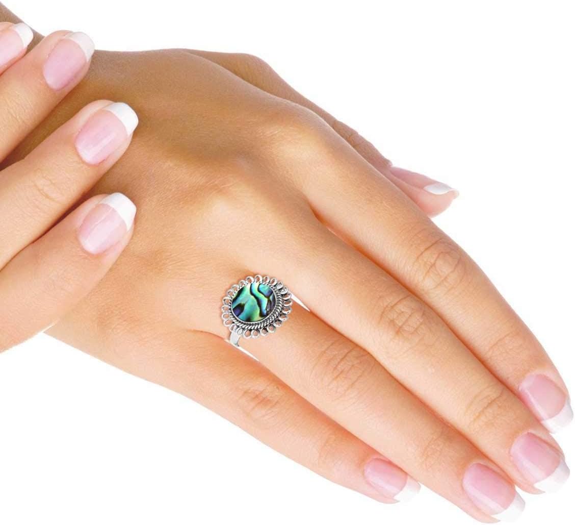 Chunky Natural Gemstone Ring For Women Pearl, Lapis, Crystal, Turquoise Round Boho Genuine 925 Sterling Silver Handmade Jewelry