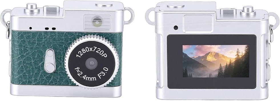 Sxhlseller Keychain Camera, Small Retro Digital Camera with LED Light Filter, Mini Retro Digital for Teenagers, Adults, Photography Beginners, Travel Learning Video Recording Green