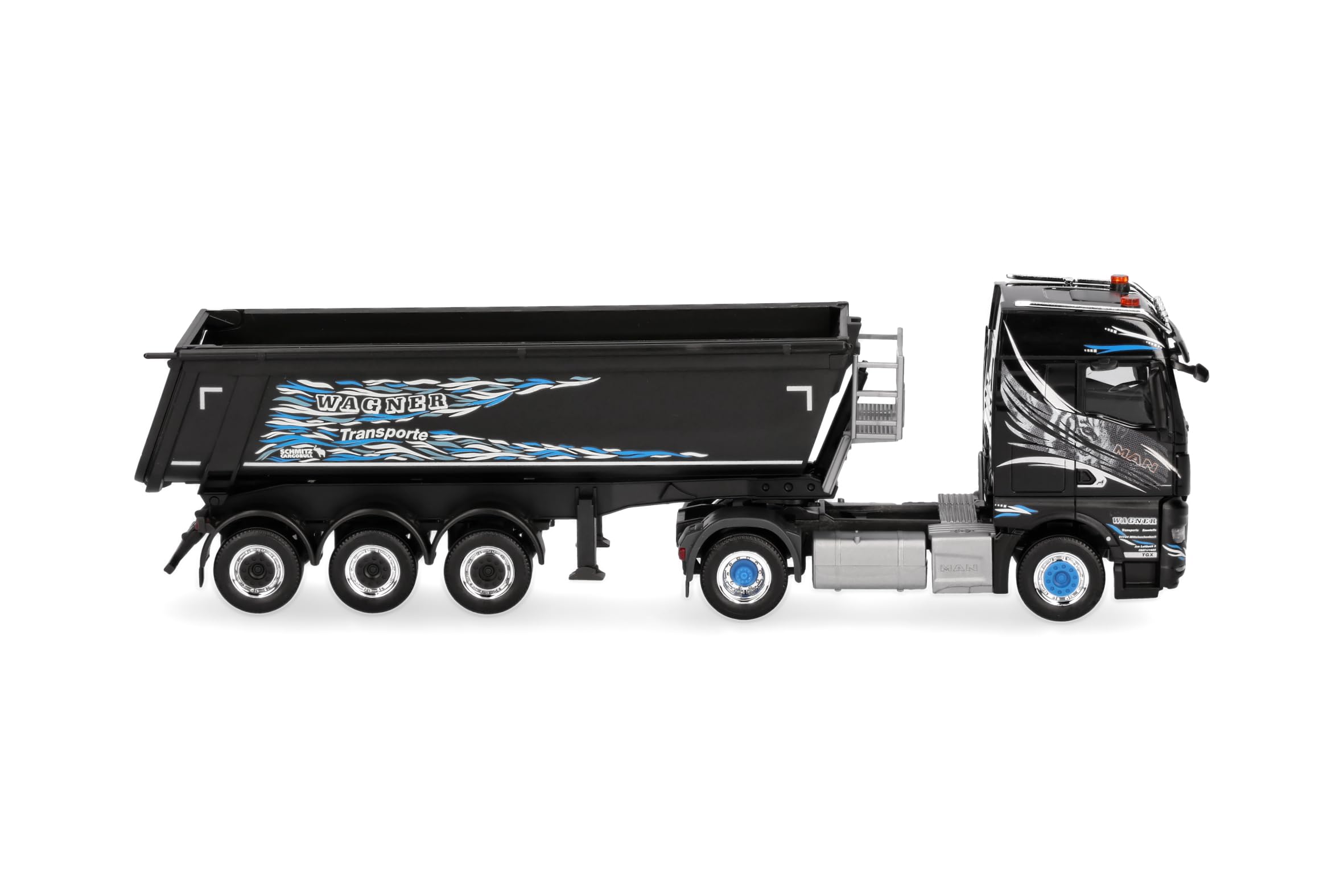Herpa Model ciężarówki MAN TGX GM wywrotka z naczepą „Wagner Mitteleschenbach” (Bawaria/Mitteleschenbach), skali 1:87, model kolekcjonerski, wyprodukowany w Niemczech, wykonany z tworzywa sztucznego