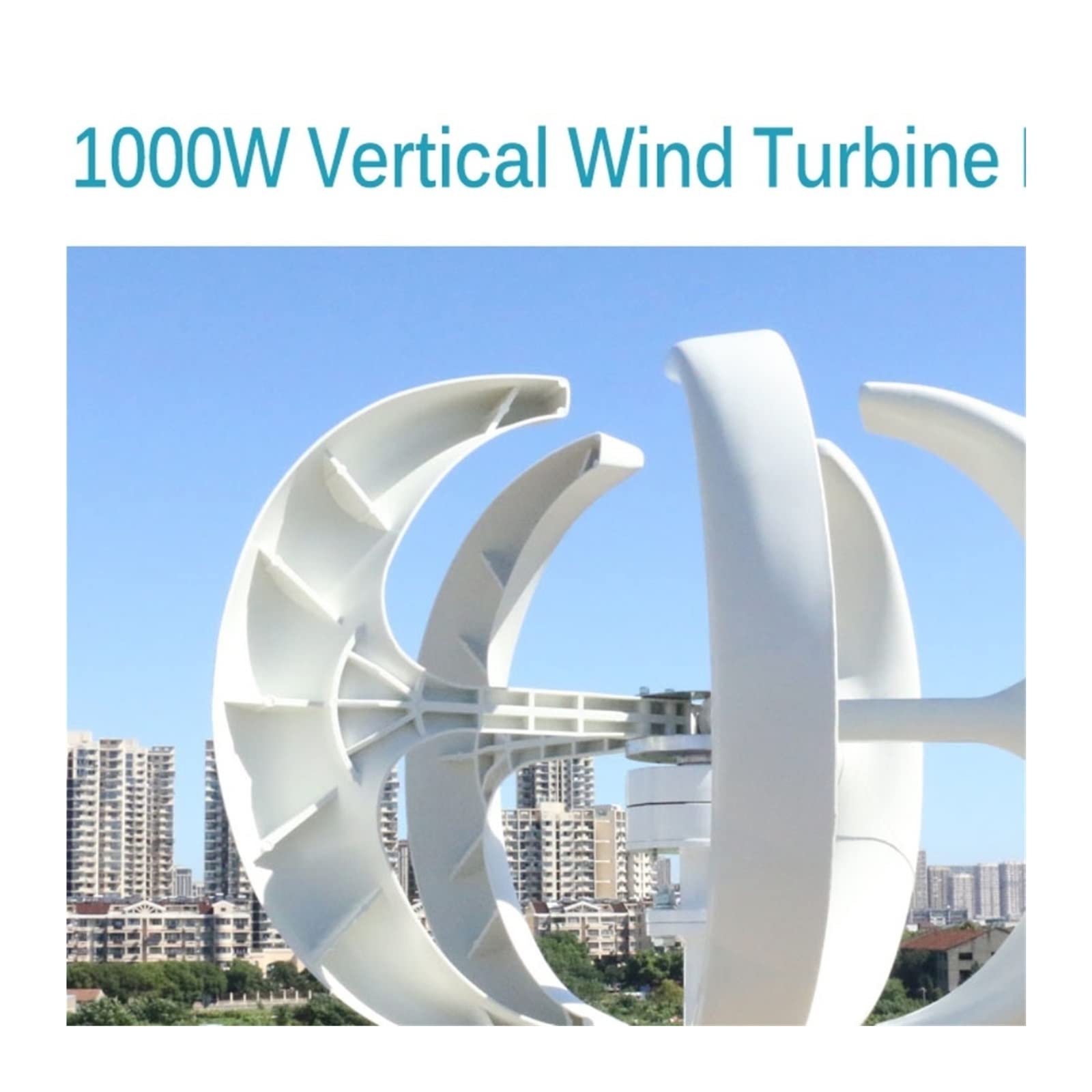 Windkraftanlage, Kleiner Windturbinengenerator mit vertikaler Achse for Zuhause 3000W 12V 24V 48V MPPT Low Noise 3KW Windmühle for Bauerngarten(White,48V)