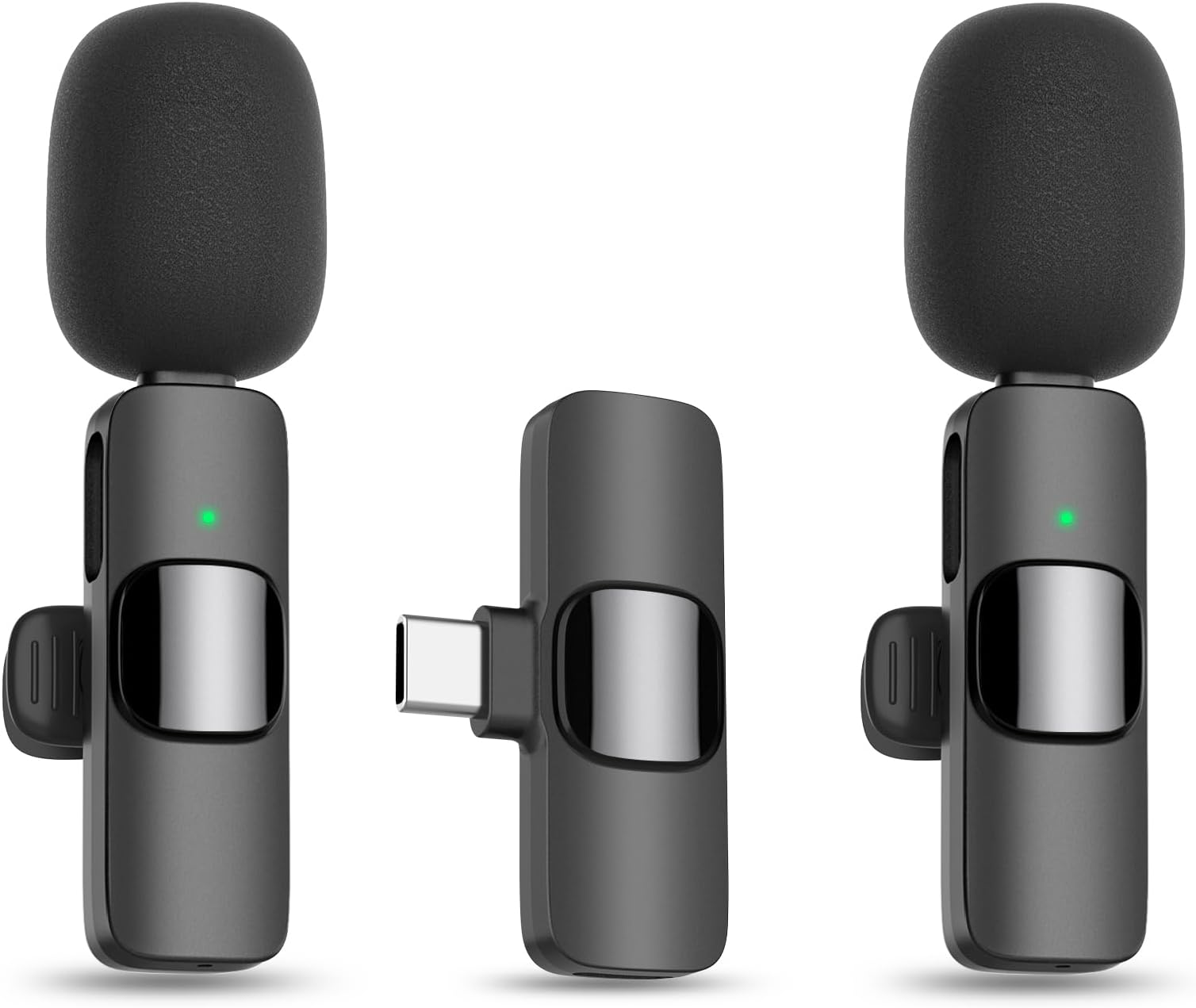 Wireless Lavalier Lapel Microphone for iPhone Android - Bluetooth Mini Phone Microphones for Video Recording - 2 Clip on Mics with USB C Interface for Tiktok YouTube Vlog(Dark Black)