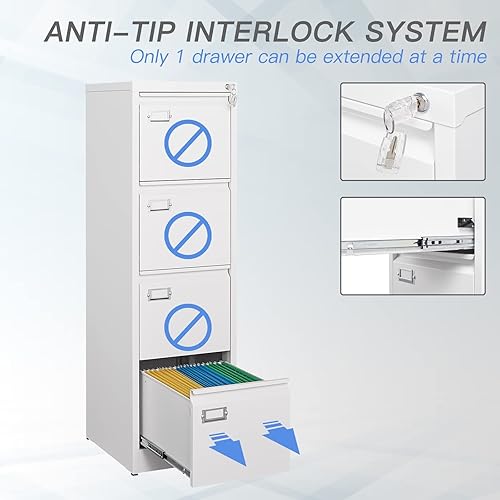 Miniatura 27 de Yizosh Archivador negro de 4 cajones con cerradura, archivadores para oficina en casa, gabinetes de almacenamiento de archivos de oficina