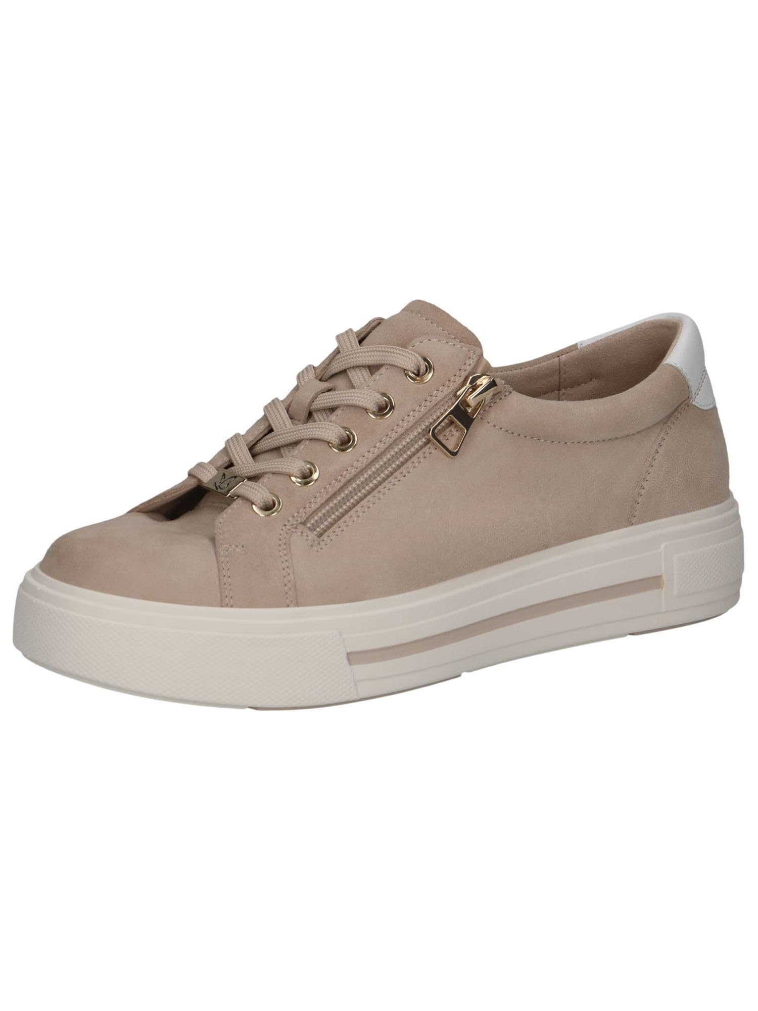 CAPRICE Women's Low-top Leather Sneakers with Zipper, Beige (Sand Suede), 6.5 UK