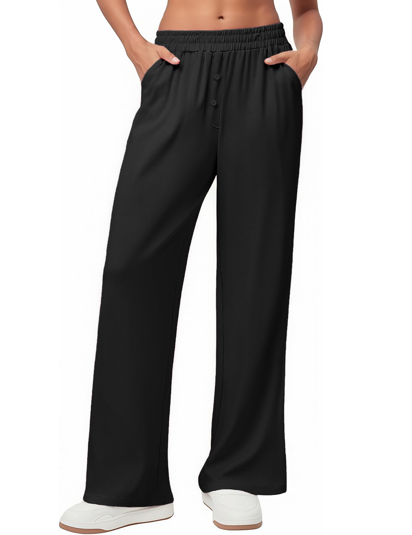 Ekouaer Womens Wide Leg Pants for Women Elastic Waist Womens Casual Palazzo Pants Soft Comfy Pajama Pants with