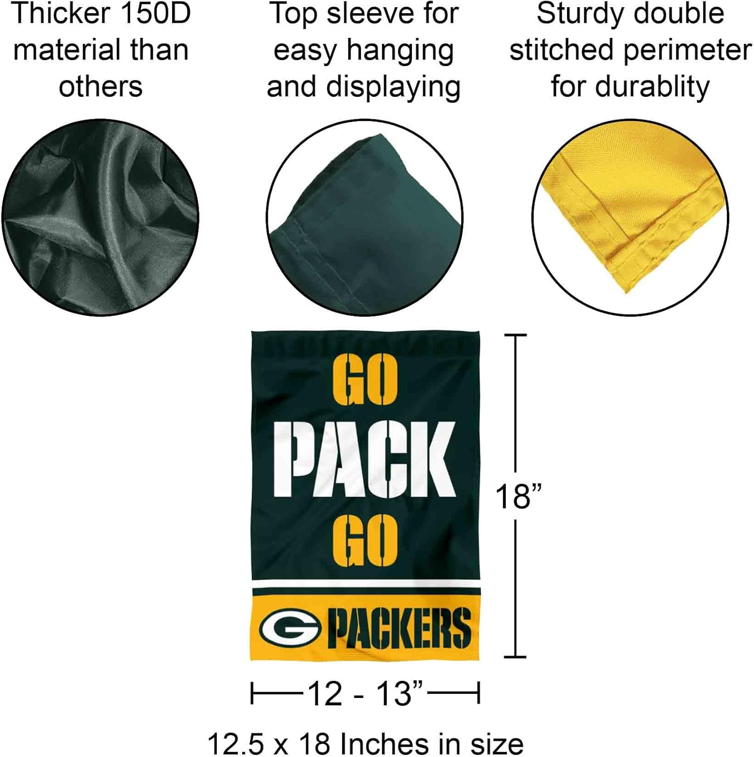 Green Bay Packers Go Pack Go Garden Flag Double Sided Banner - Image 3