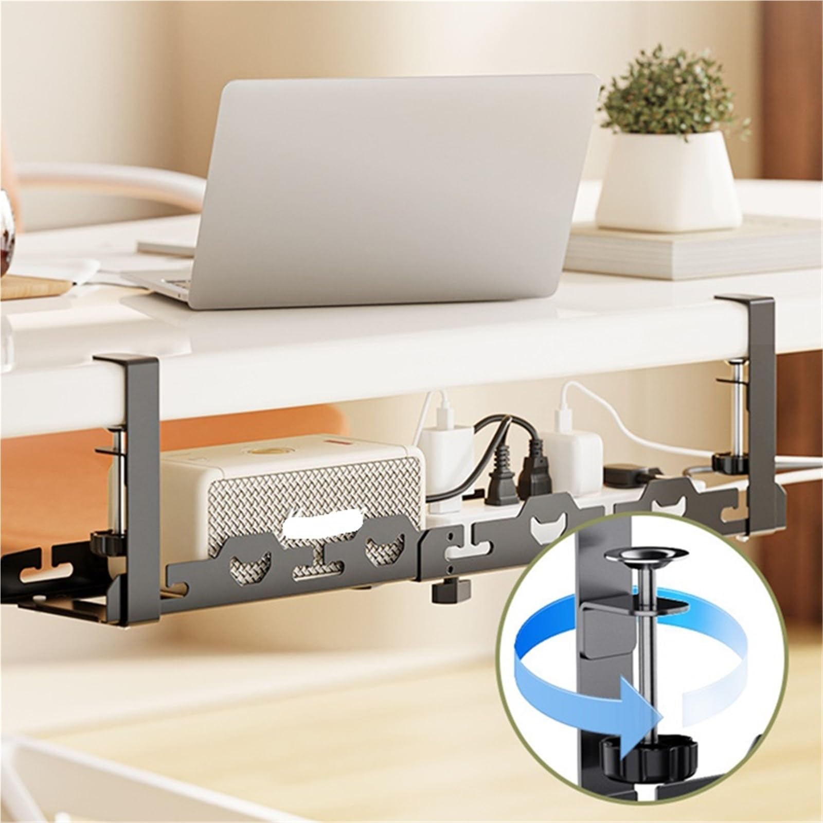 Kabelkanal Schreibtisch Unter dem Schreibtisch Kabelmanagement-Tablett ohne Bohren, Metall-Kabelmanagement unter mit Klemmmontage-Kabelfach Kabelmanagement(Black)