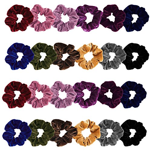 Madholly 24 pieces Velvet Hair Ties, Super Soft Velvet Hair Scrunchies Set, Durable Stay in Place Elastic Velvet Hair Accessories Hair Bands Ropes in 12 Different Colors
