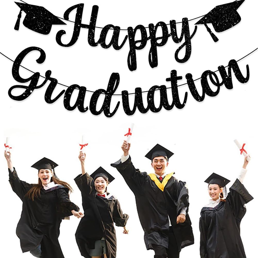 2026 Black Glitter Happy Graduation Banner Garlands Congrats Grads Graduation Banners for Celebrate Graduation Party Decoration Supplies, School Grad Party Decorations - Image 5