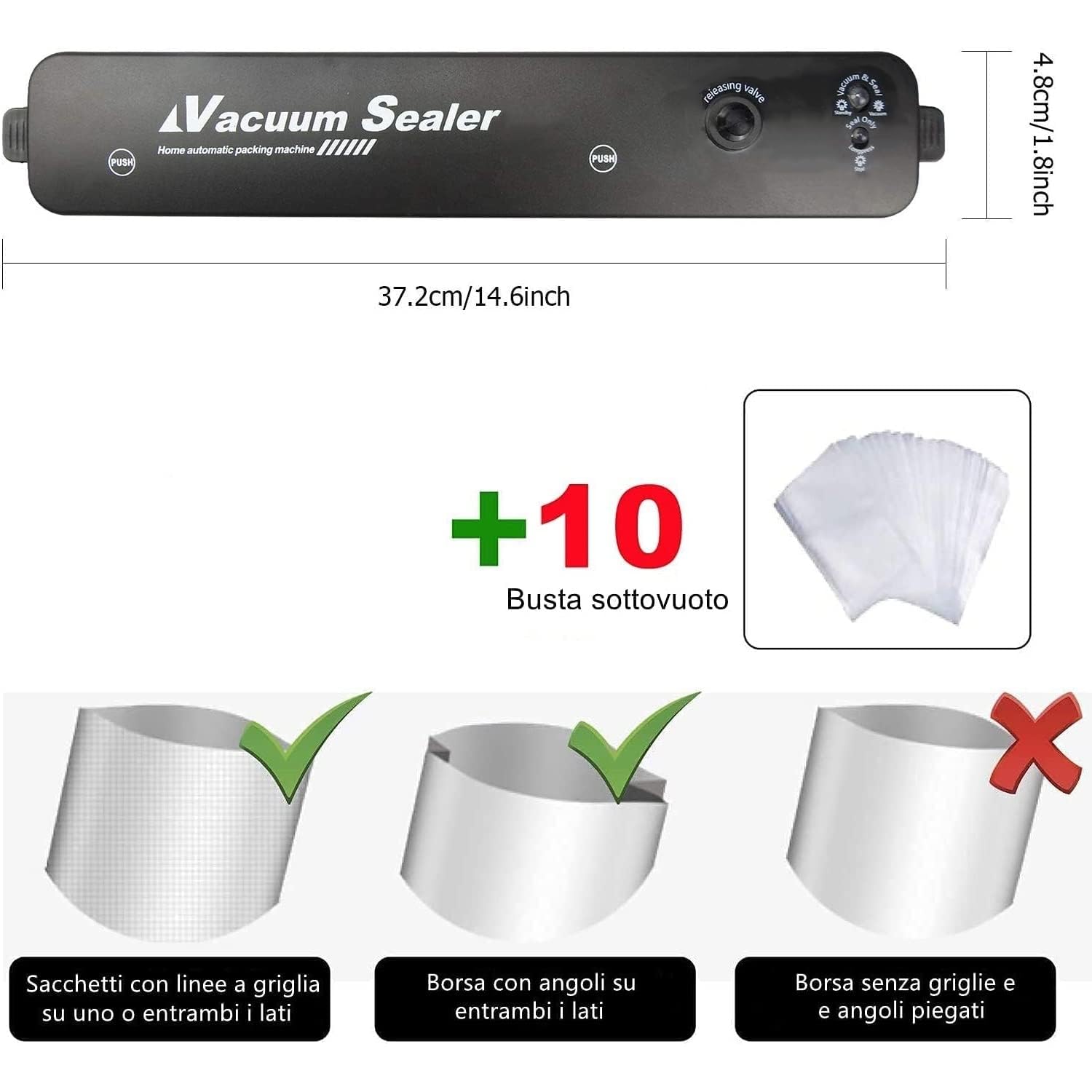 Macchina Sottovuoto Alimenti, 2 in 1 Macchina Sottovuoto Professionale Sottovuoto Macchina per Alimenti Portatile, Macchina Sottovuoto per Alimenti Foodsaver con 10 Sacchetti