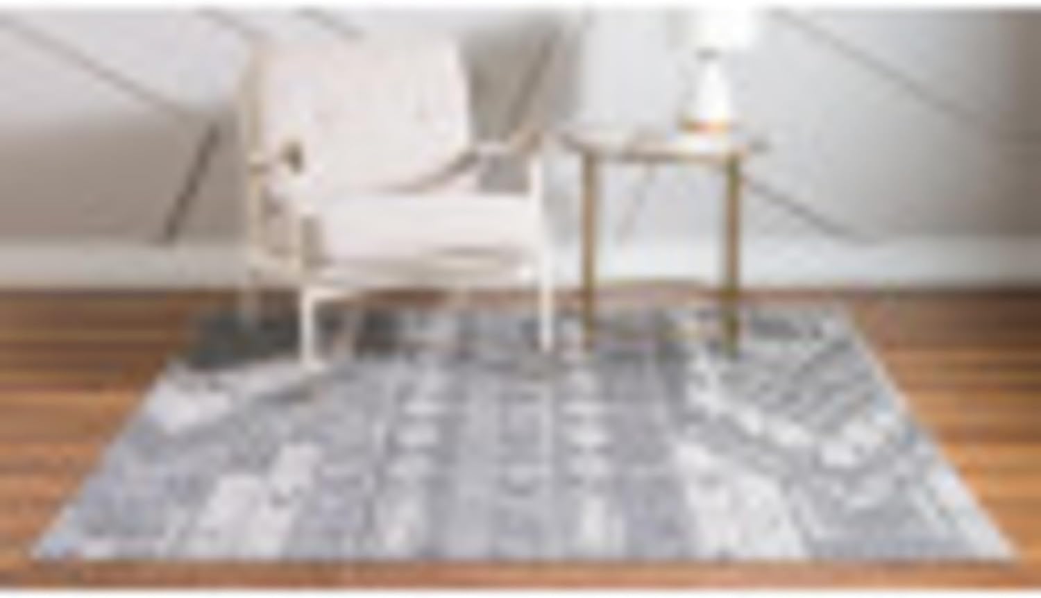 Unique Loom Portland Collection Southwestern Inspired Striped Tone-on-Tone Area Rug (4' 0 x 4' 0 Square, Gray/ Ivory)
