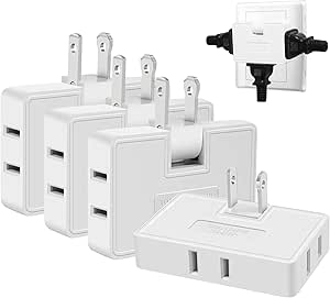 Amazon.com: 3 Way Flat Wall Outlet Extender Adapter- 4 Pack 180 Degrees ...