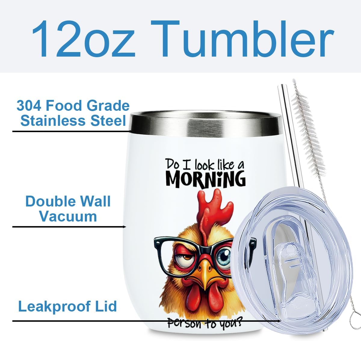 Funny Quotes Wine Tumbler, Sarcastic Chicken Gifts Chicken Decor Double Wall Vacuum Insulated Coffee Mug Wine Glass 12 oz Tumbler with Lid for Dad Granddad Retirement Appreciation Birthday Christmas - Image 2