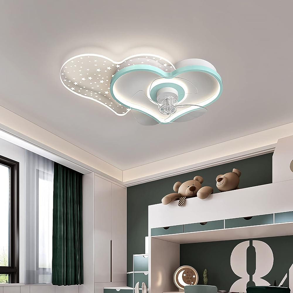 SXDMOUBK Fan Lamps，Kids Ceiling Fans with Lights for Bedroom,Quiet Light Remote Reversible 6 Speeds Modern Led Dimmable (Size:B,Color:Blue)