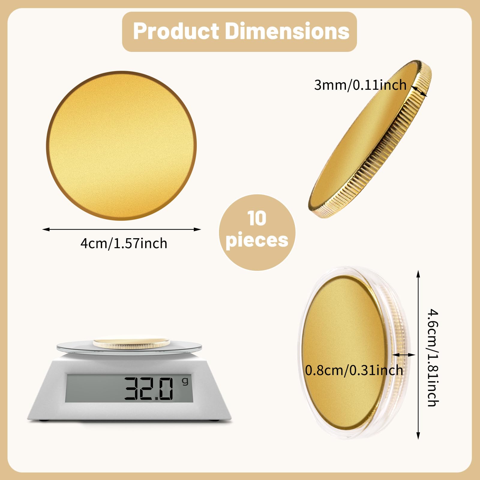 40 mm massive Messing-Gravurrohlinge mit Acryl-Schutzbox, 10 Stück Rohlinge für individuell gestaltbare Messingmünzen, Kupfermünzen können für DIY-Bastelprojekte (10 PCS)