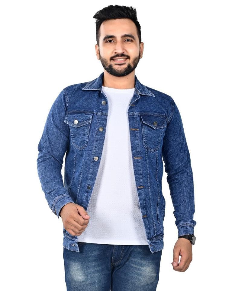 Classic Denim Jacket, Blue Wash, Cotton Blend, Button Front Closure, Casual Style, Long Sleeve