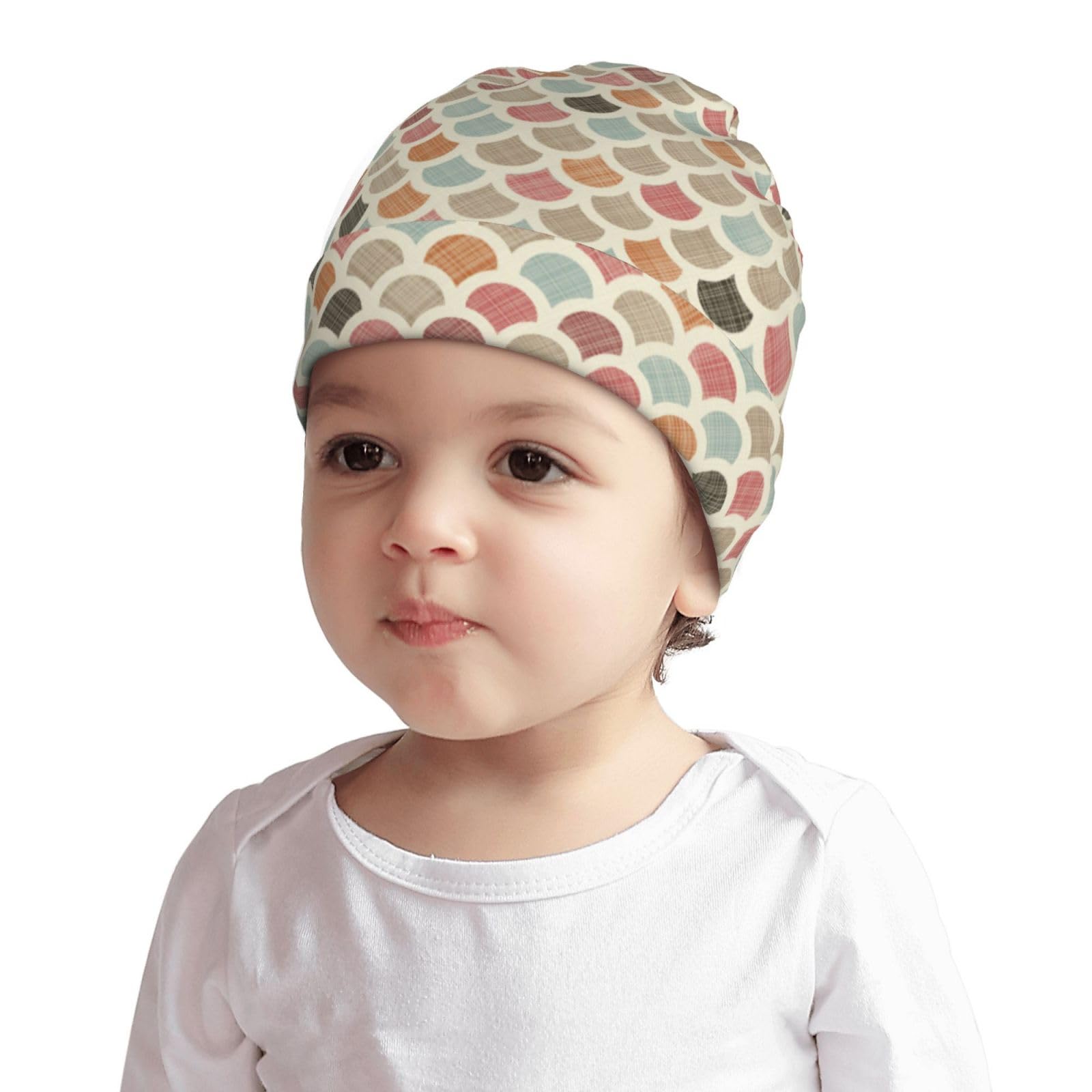 Retro Mermaid Plaid Scales Kids Beanie Hats Warm Knit Beanie Cap Skull Caps Gifts Decor for Boys Girls White