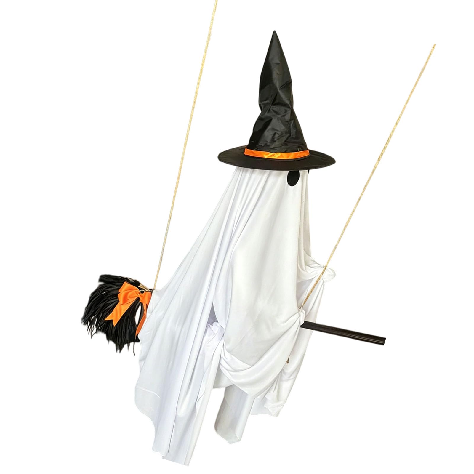 Porch Halloween White Drape Broom Decoration, Witch Hat Accent for Tree Branch, Yard Entryway or Indoor Party Display Halloween Broom Decoration White Drape Decor Witch Hat Accent Porch Display Tree
