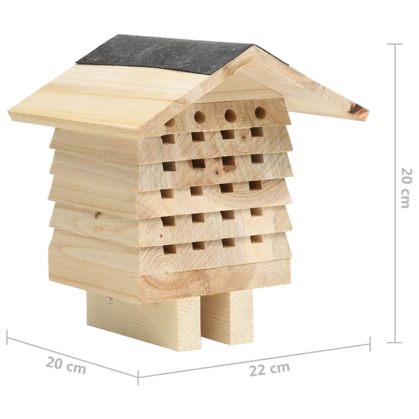 Homgoday Bee Hotel in legno massello di abete 22x20x20 cm Habitat e gabbie per piccoli animali e forniture per animali domestici