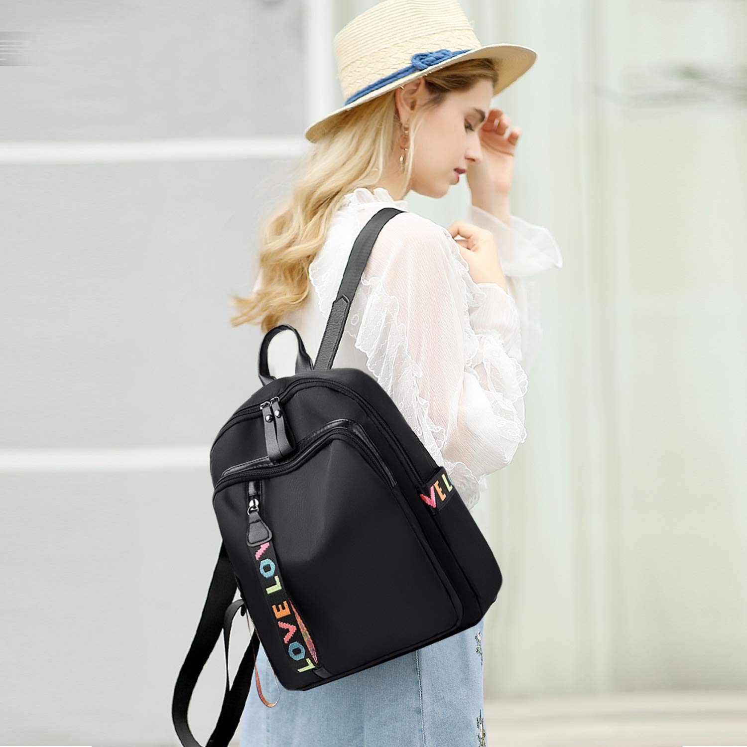 FANDARE Zaino Nero per Donna, Zaino Leggero Impermeabile per Scuola o Università, Zainetto Giornaliero per Viaggi, College e Lavoro