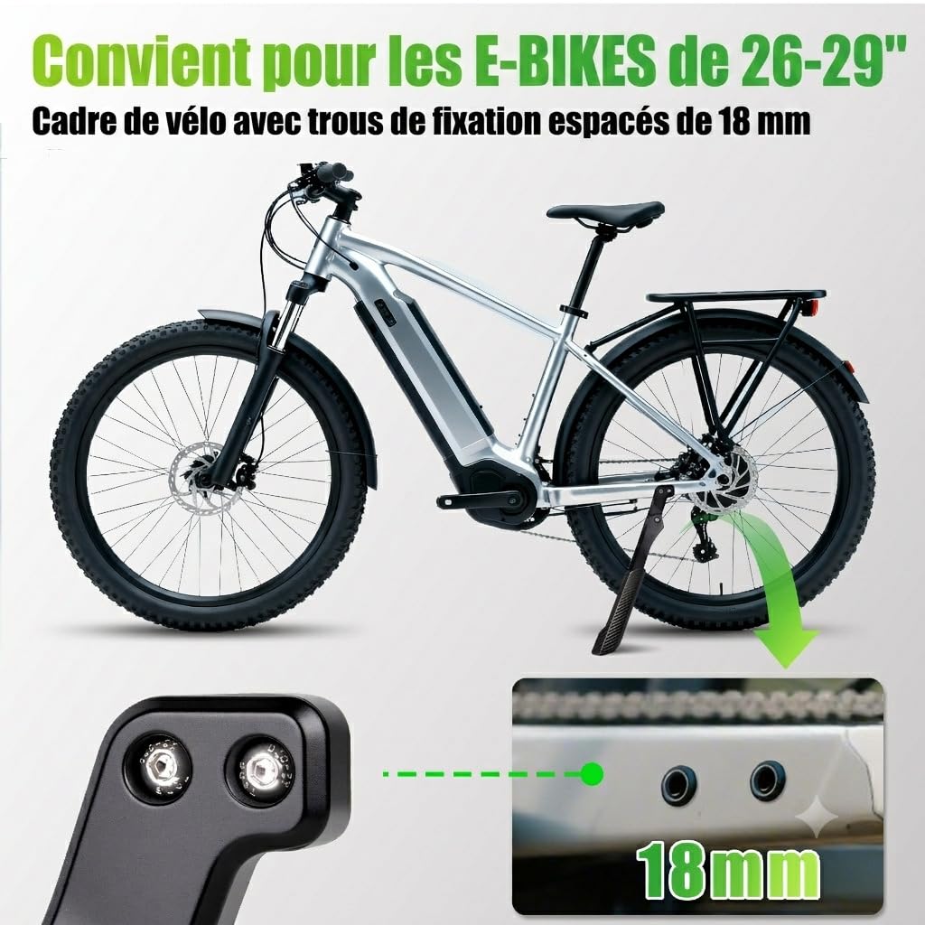 RBRL Support de vélo pour vélo électrique (Roue arrière) - avec 2 Trous de 18 mm, capacité de Charge de 85 kg, béquille latérale en Aluminium Ultra-Stable pour Roues de 26 à 29 Pouces