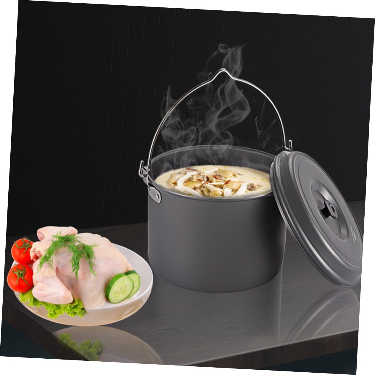 Outdoor Cooking Pot with Handle Non-stick Oxide Camping Pot for Hiking Picnic Backpacking and Family Meals