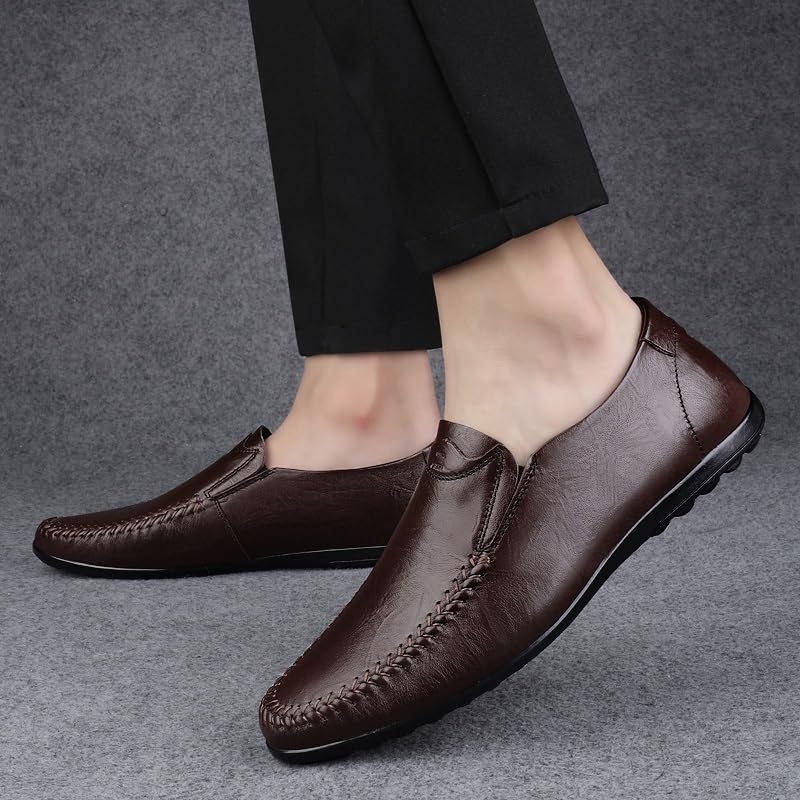 Mens Loafers Round Toe Vegan Leather Solid Color Loafer Shoes Flat Heel Lightweight Flexible Outdoor Slip On4