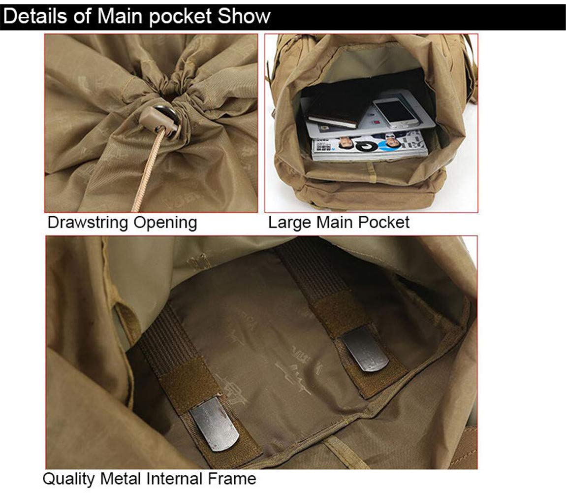 Zaino da Escursionismo Zaino da Campeggio da 60 Litri Borsa Tattica Militare Zaini Grandi Impermeabili Camouflage Escursionismo all'aperto